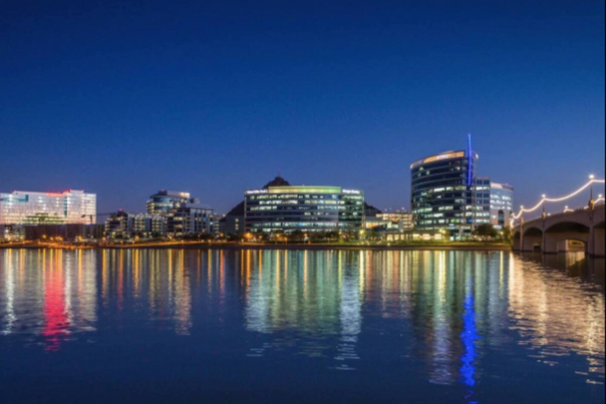 Night time view of Tempe Town Lake
