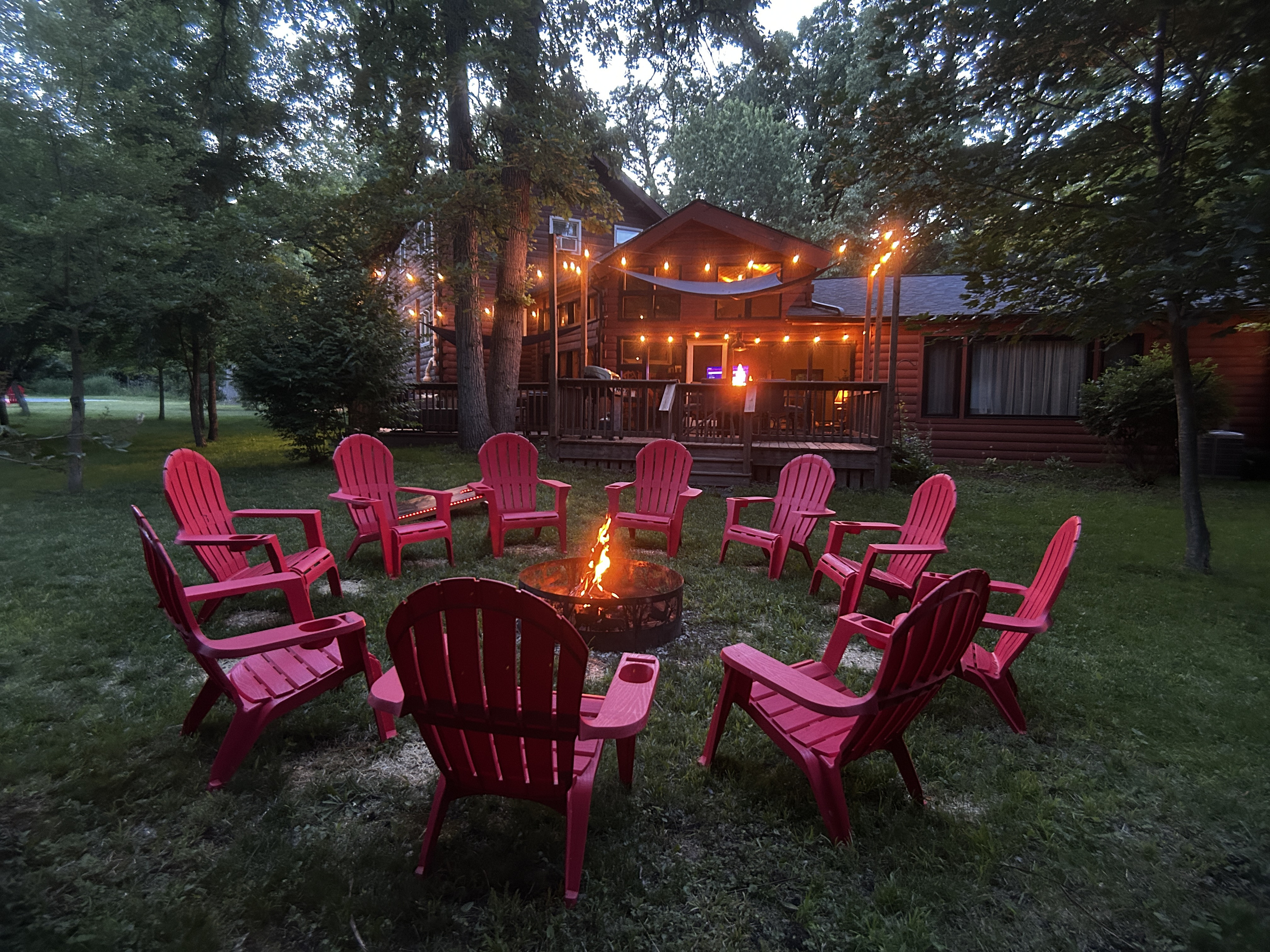 Unwind on the deck under the cafe lights or around the fire pit.