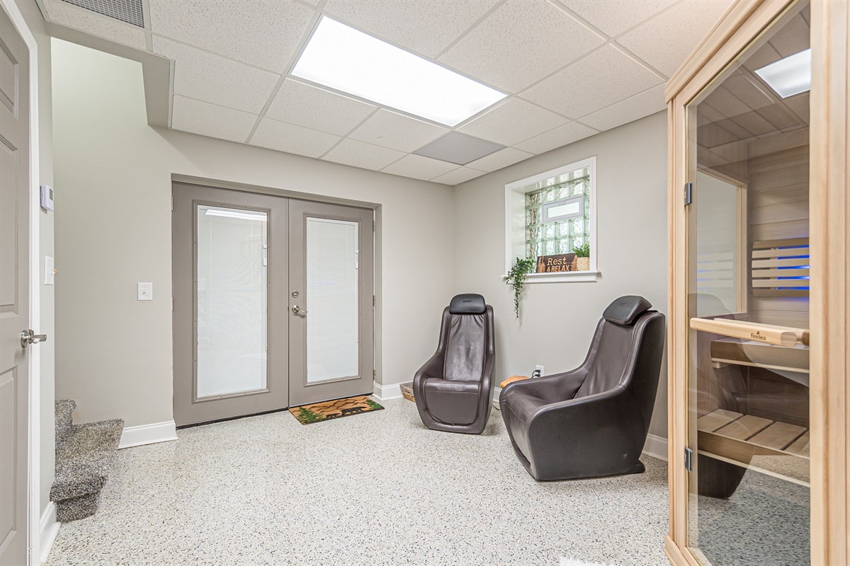 Massage Chairs and Sauna in the Basement