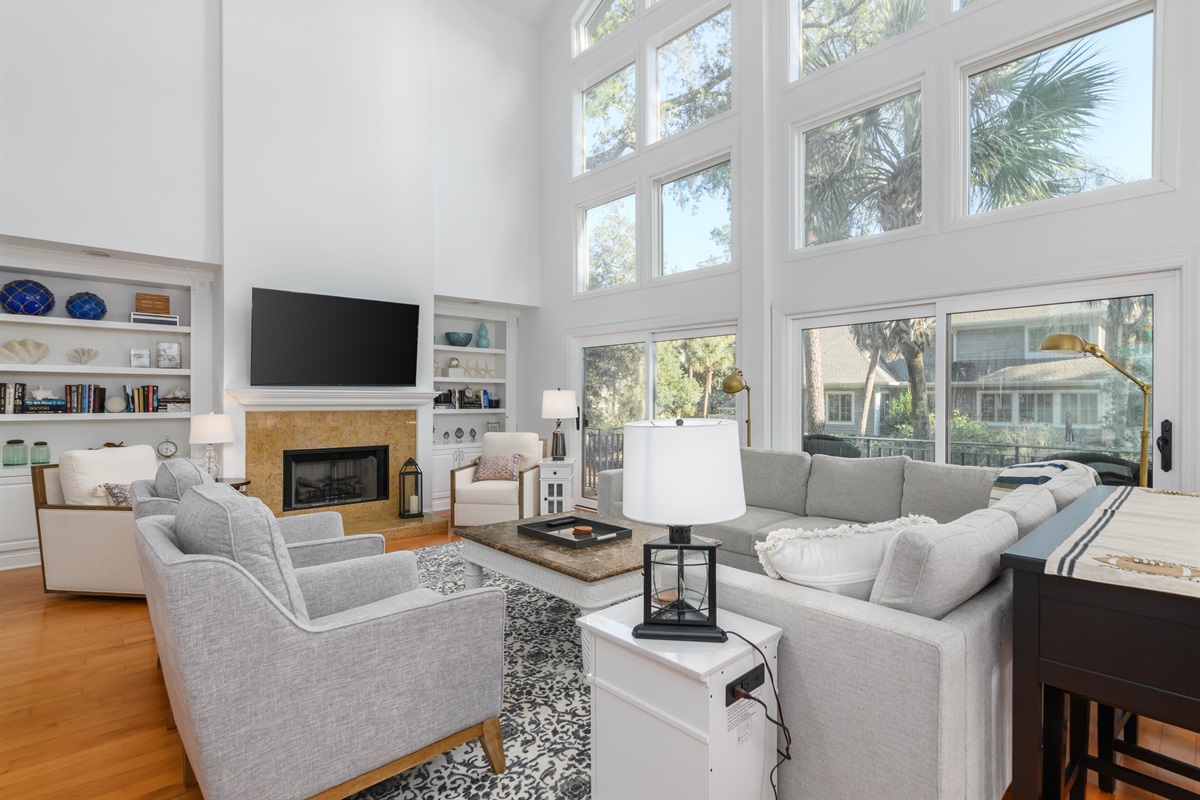 Vaulted ceiling with tons of natural light