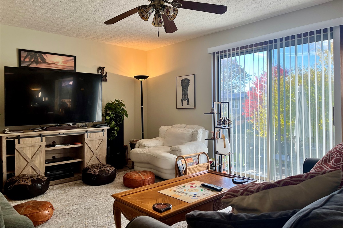 Living room with sliding doors to the patio