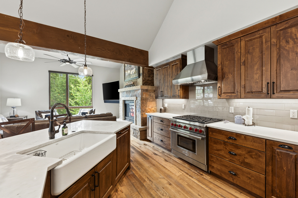 Kitchen with island, Wolf gas range, under cabinet lighting, etc.