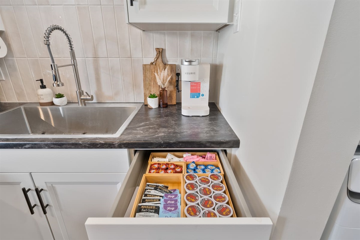 Start your day with a hot or iced coffee. Hot tea also available.