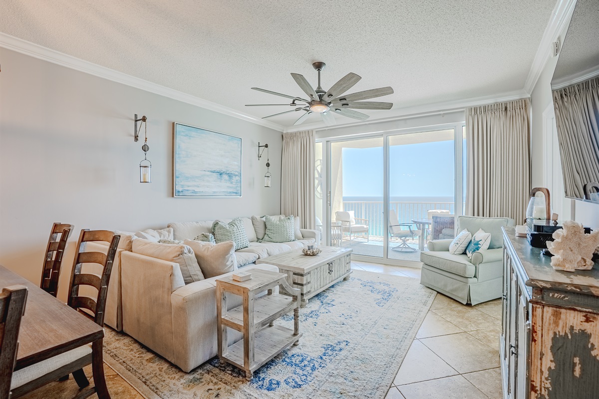 Living room with amazing beach view