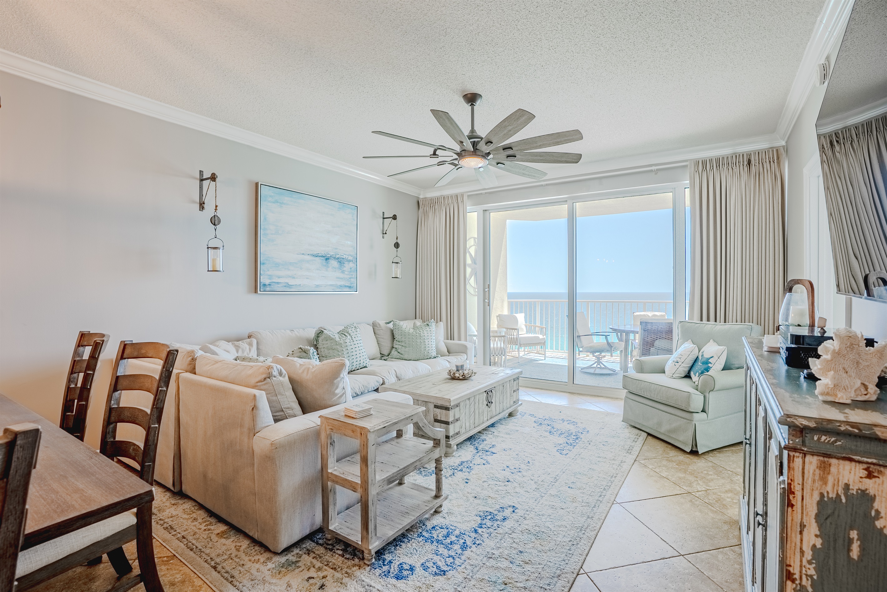 Living room with amazing beach view