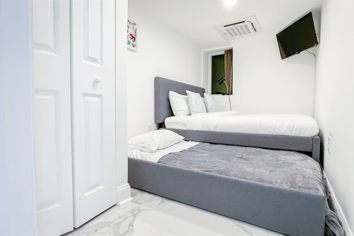 When the trundle bed is pulled out for use, the beds will take up the majority of the room