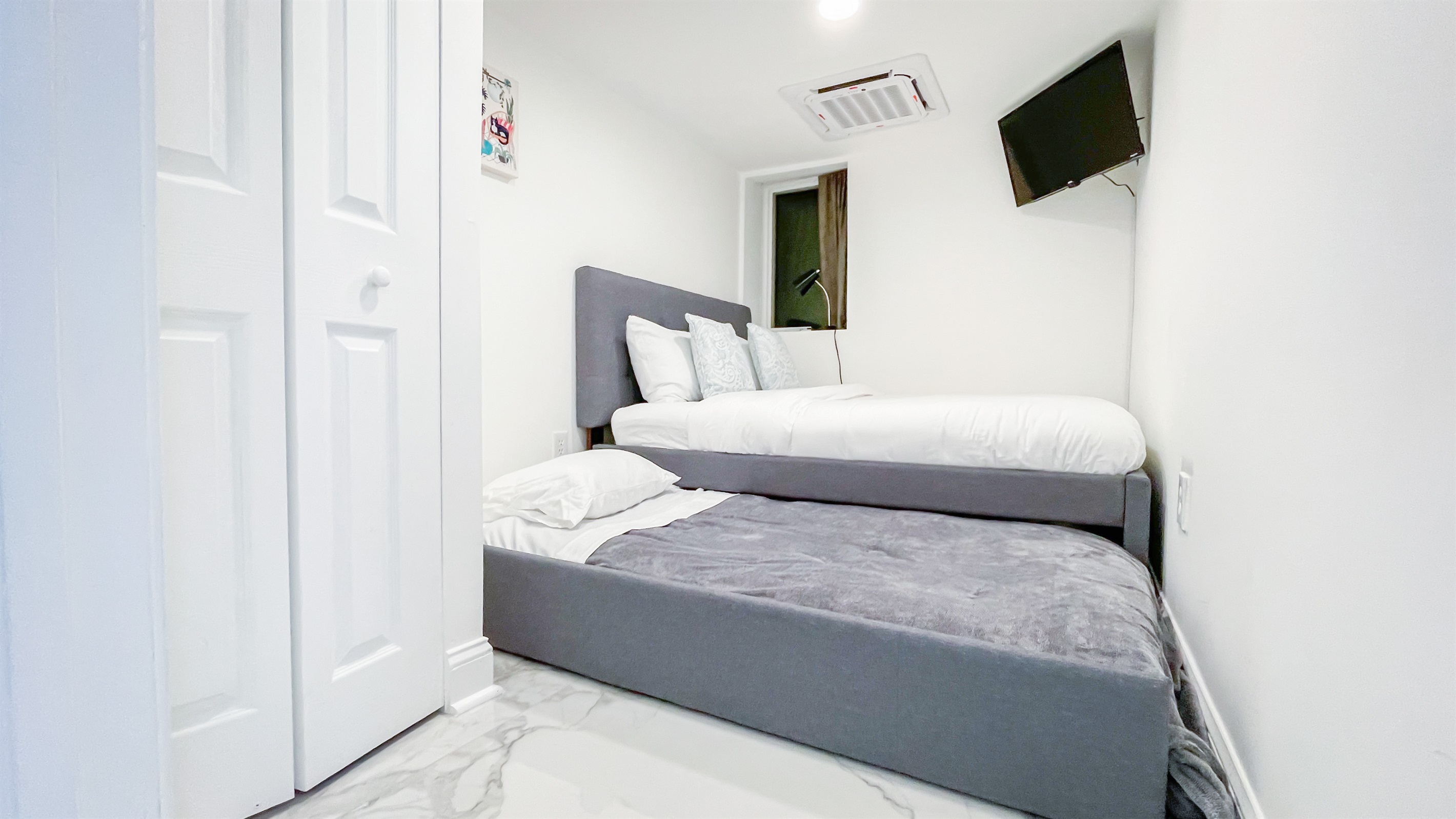 When the trundle bed is pulled out for use, the beds will take up the majority of the room