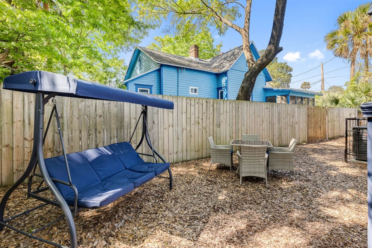 backyard furniture - swing and dining table with chairs