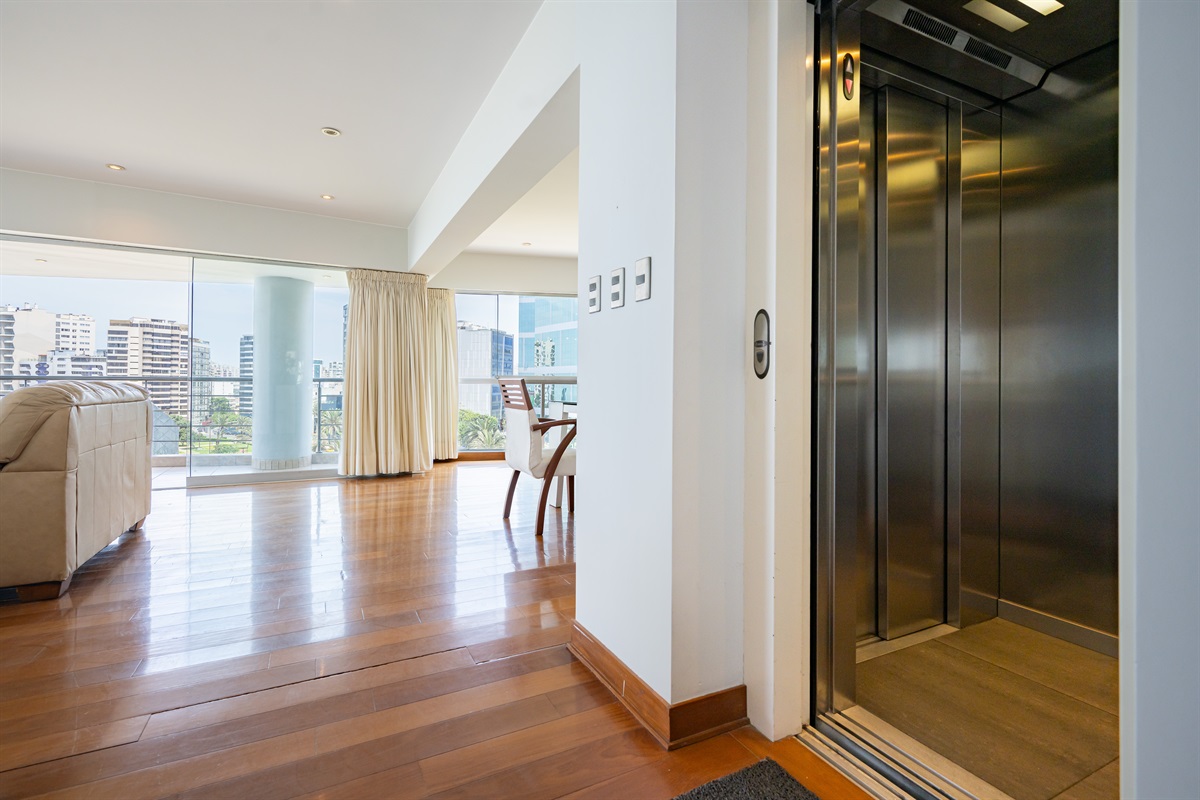 Exclusive direct elevator access: Your private entrance to the most prestigious view in Miraflores