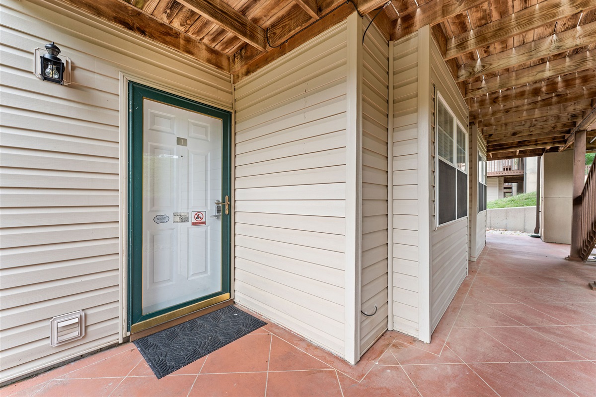 Your stay begins at this private entry, just one flight down from parking.
