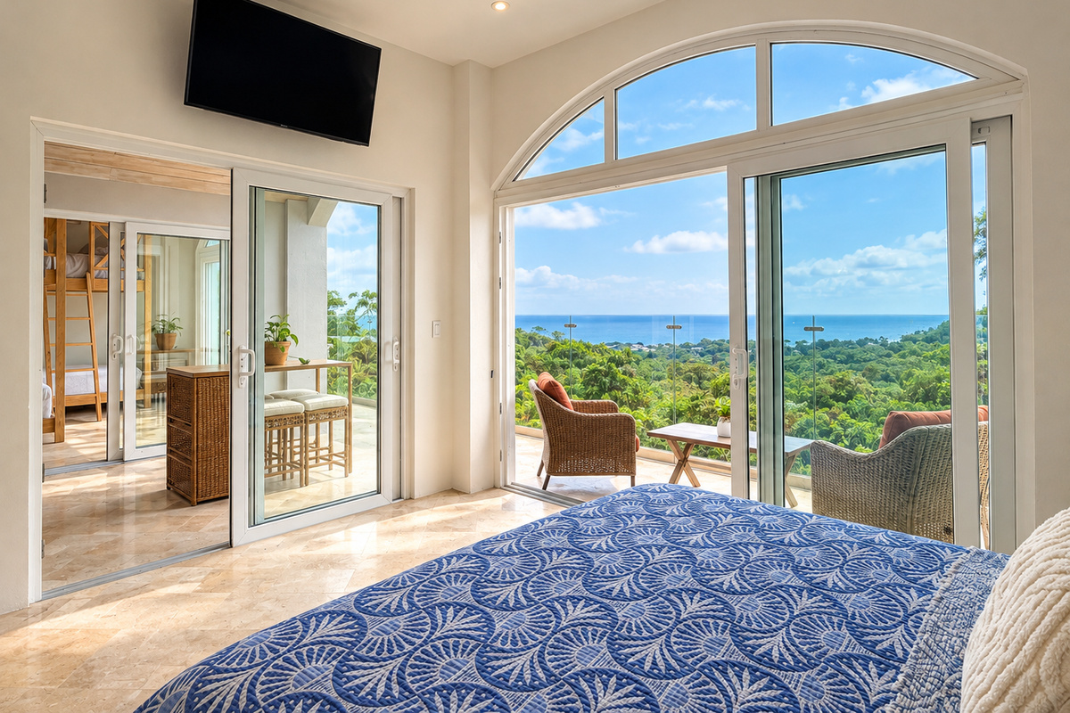 Lower-level master bedroom and view