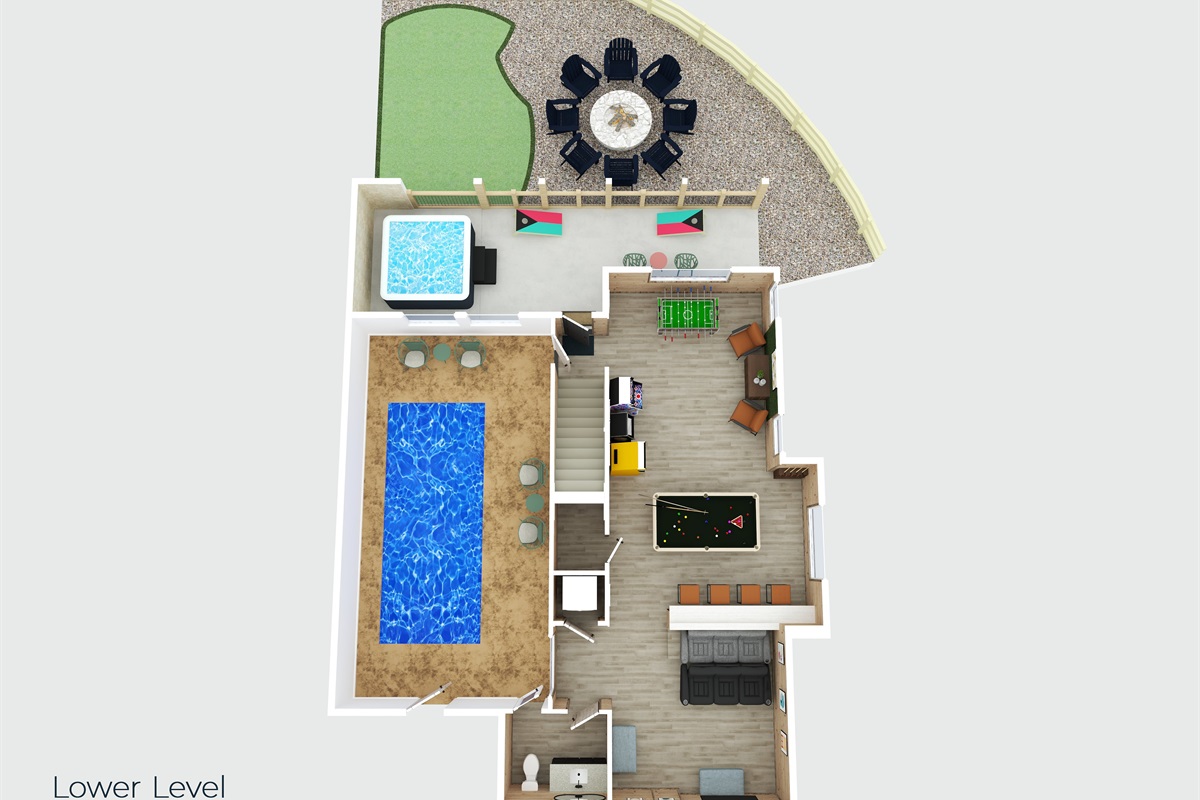 Indoor pool, hot tub, games, and fire pit — your private entertainment retreat.