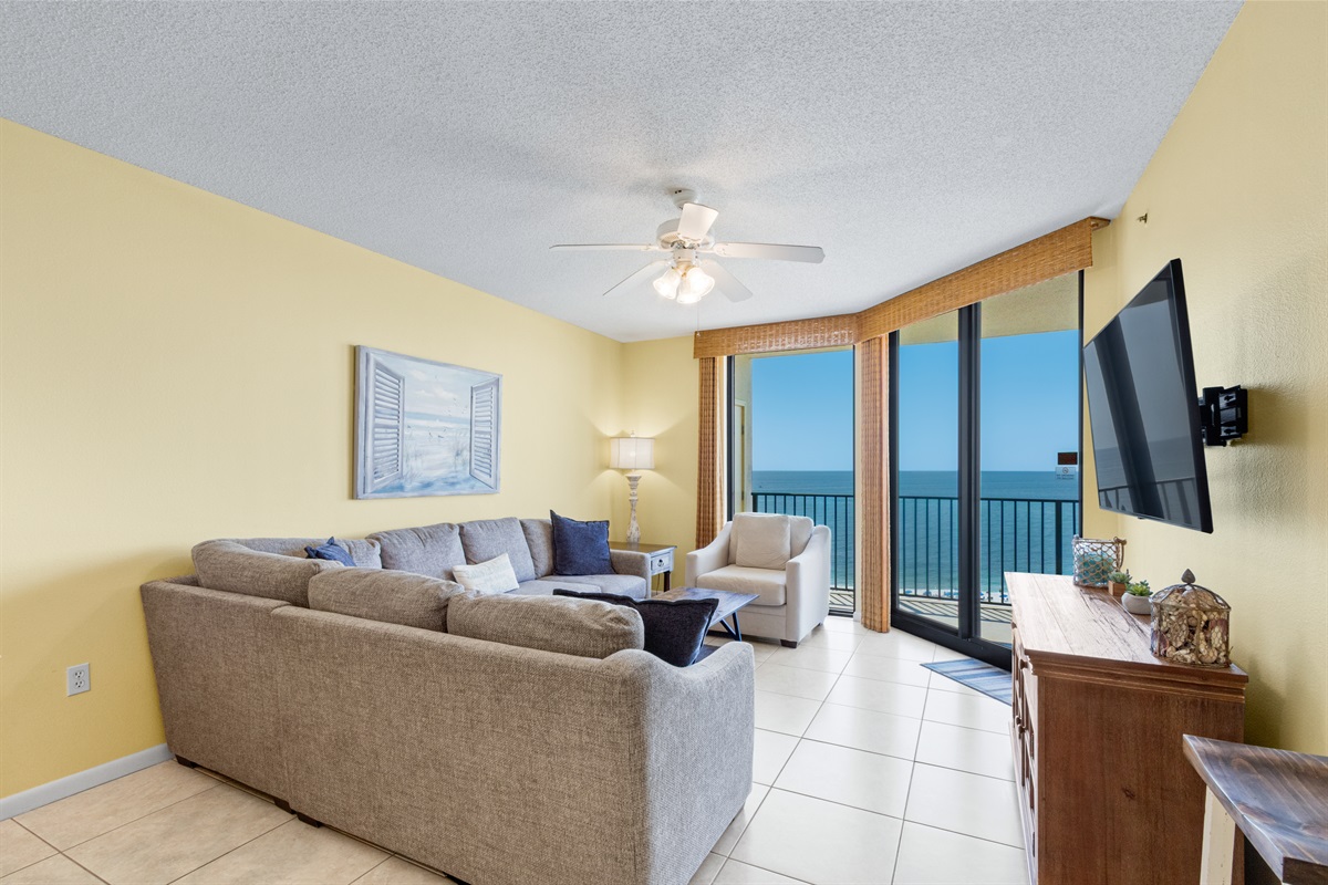 Enjoy the living room while taking in beautiful views 
