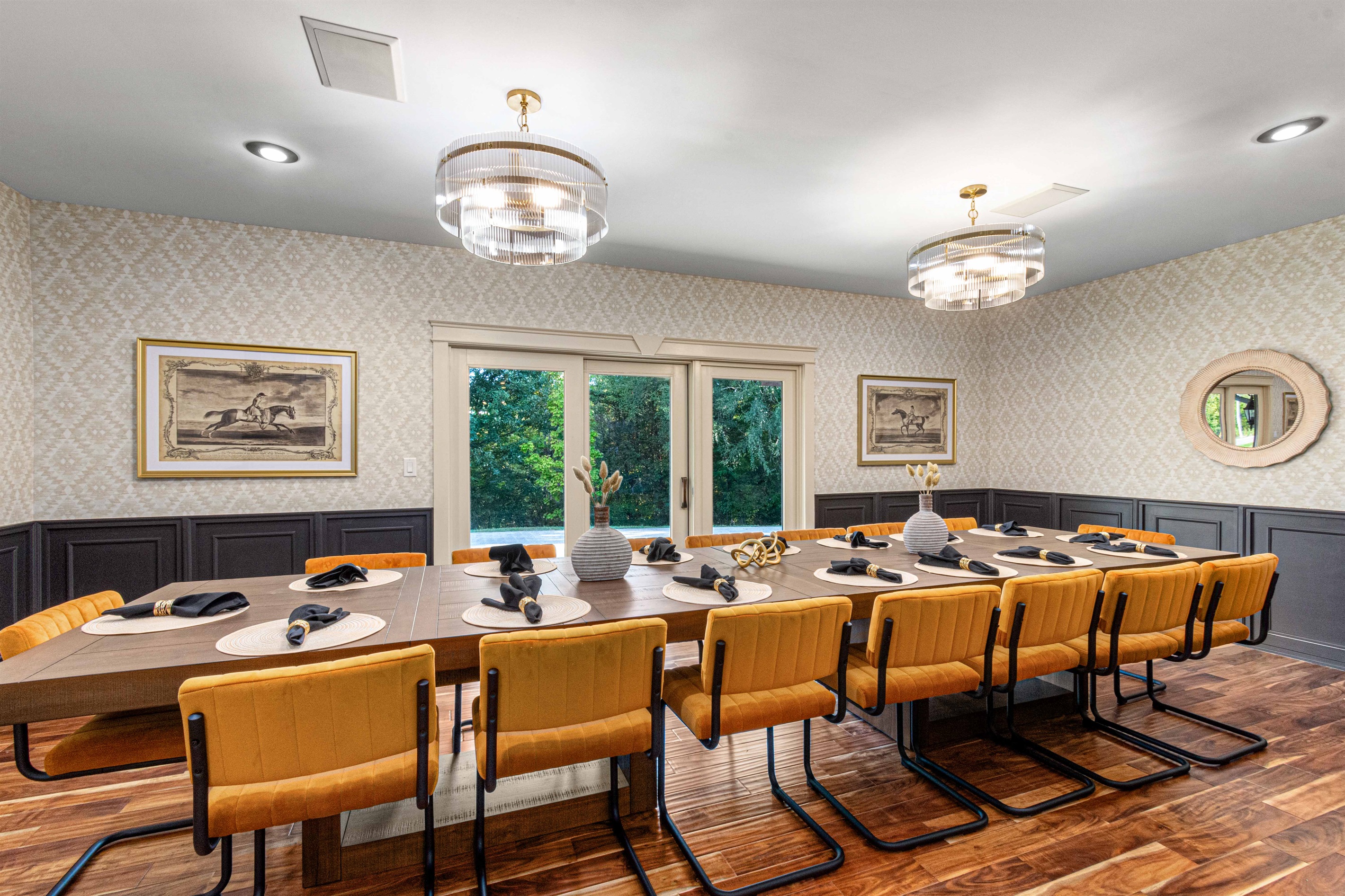 Spread out with family, friends, or even a business meeting on this expansive dining area seating 12-16.