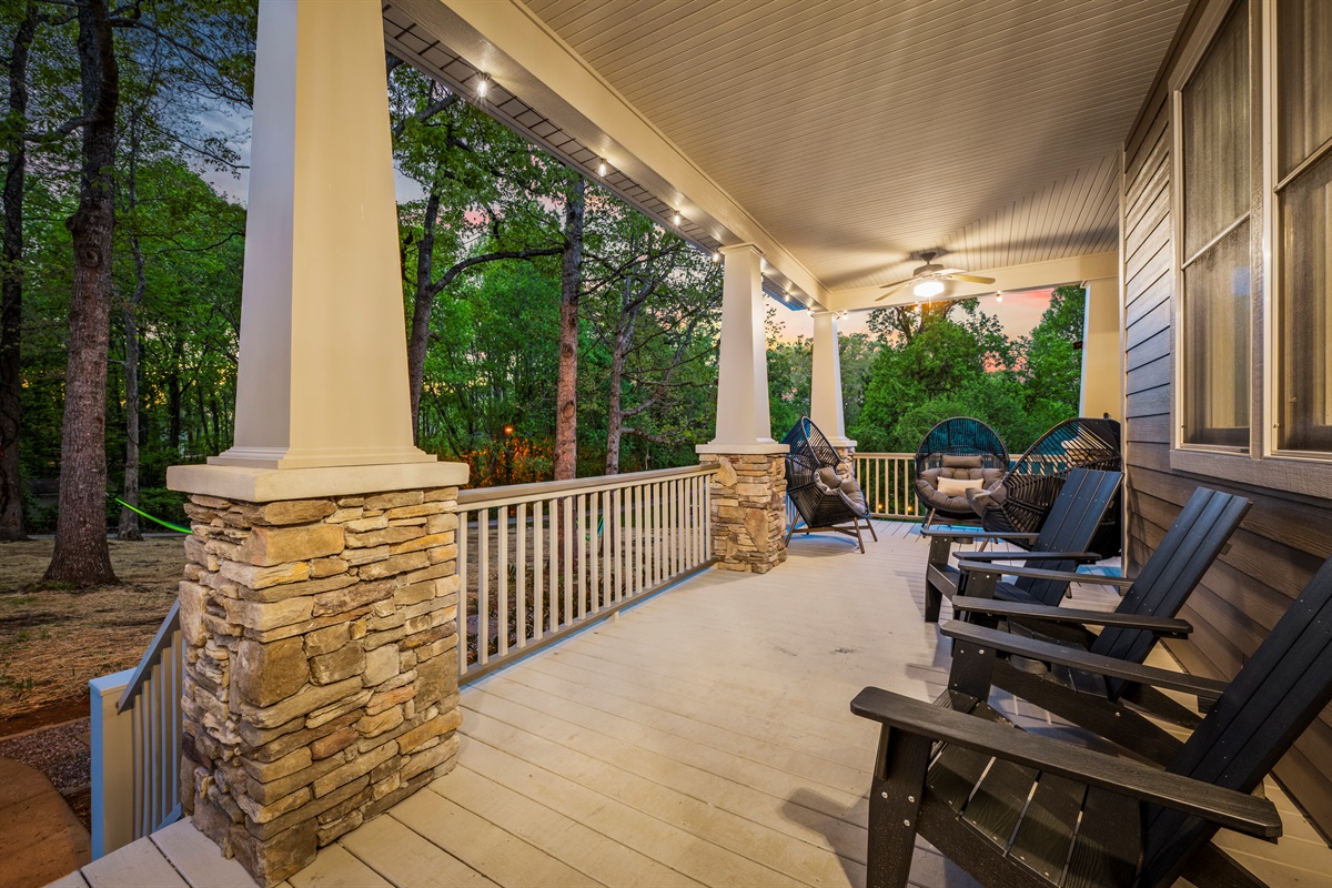 Gather the crew and soak up the sunset from the front porch — the perfect spot to swap stories, share laughs, and watch the day fade into evening with the people who matter most.