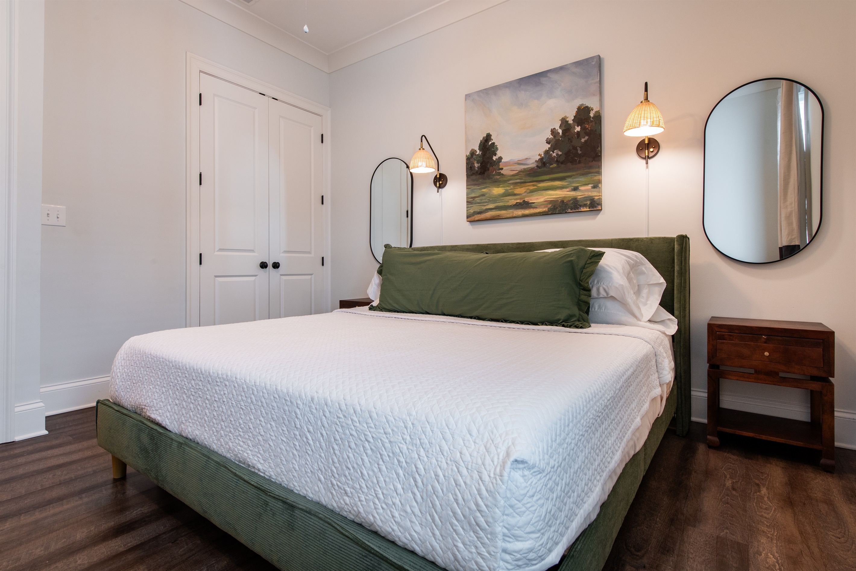 This bedroom is so cozy, with soft bedding and a relaxing vibe.