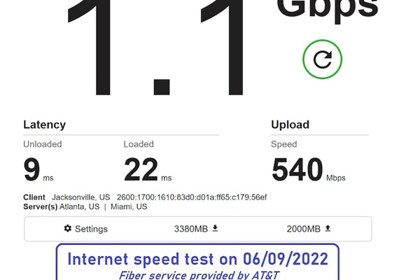 AT&T Fiber - Superfast 1 GIG Internet for efficient work and more play.1.1 GIG based on Internet speed performed on 6/10/2022