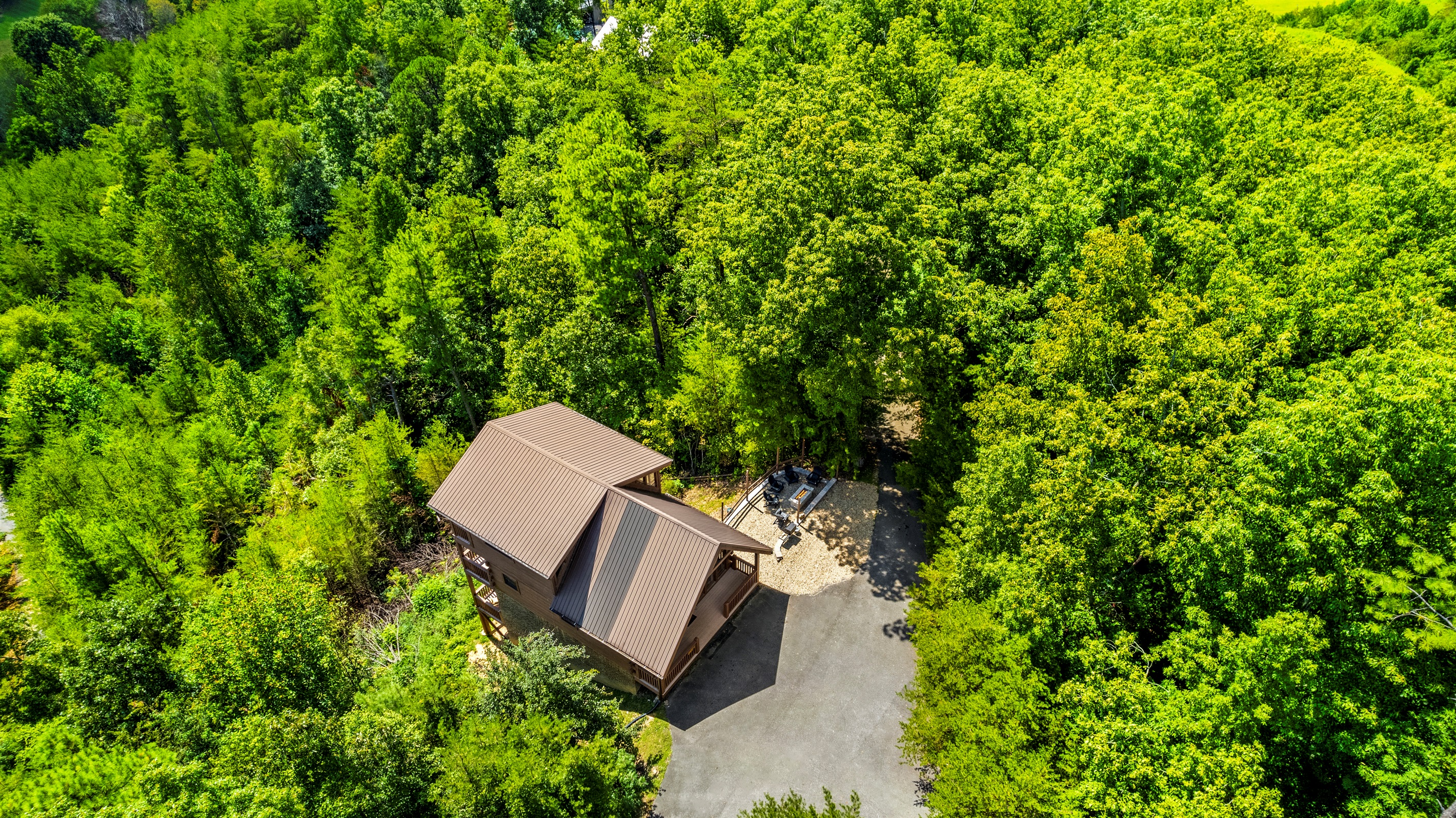 Nestled on a semi-private driveway with only 2 nearby cabins, Scenic Sanctuary offers privacy and forested surroundings.
