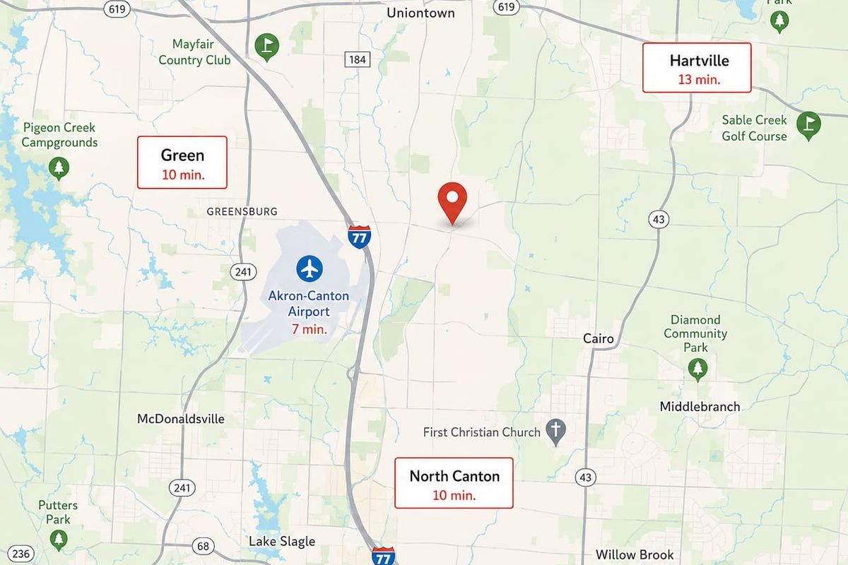 Convenient Uniontown location near CAK airport, I-77, shopping, dining, and local attractions.