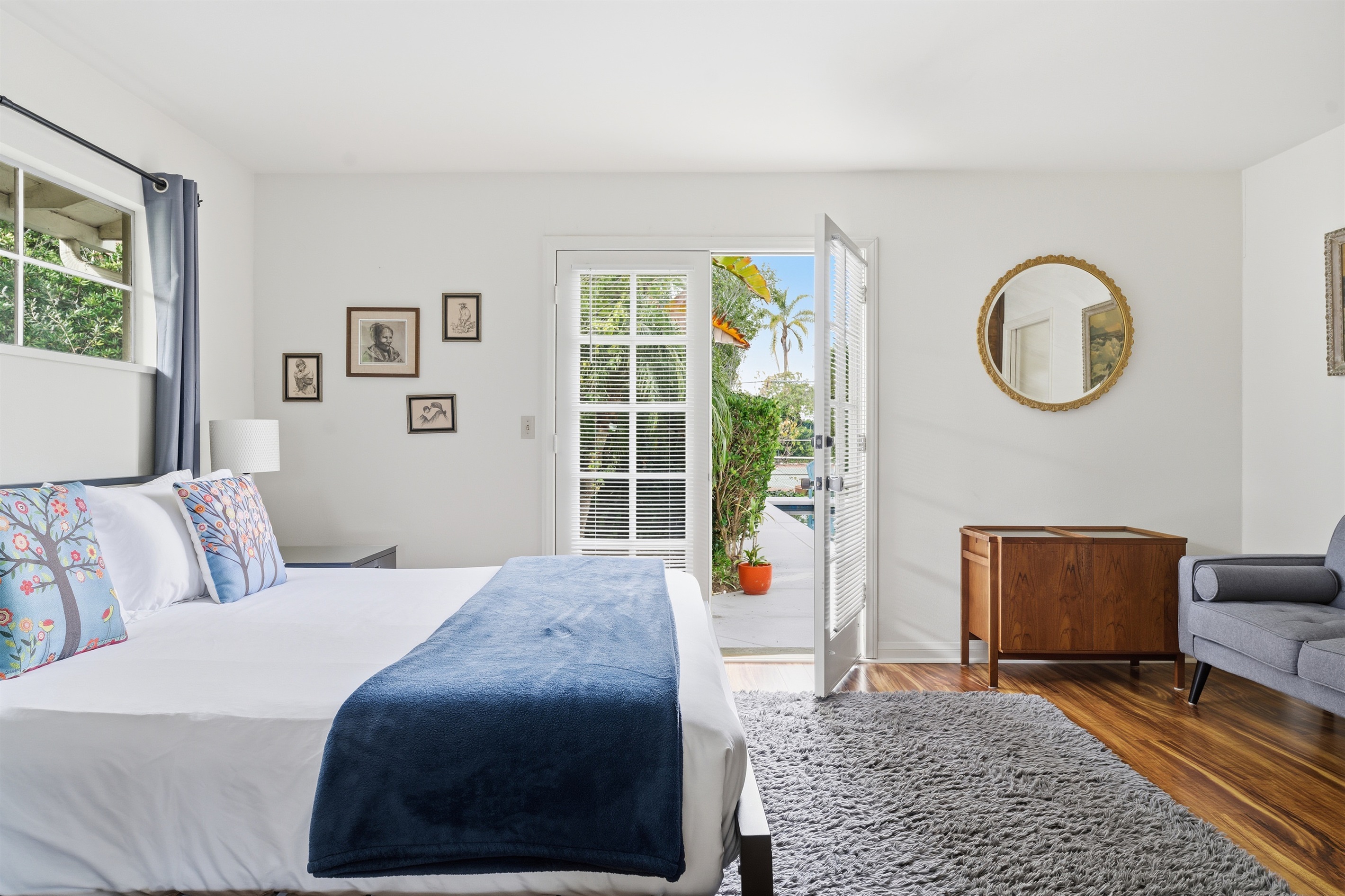 King bed with attached "copper bathroom"