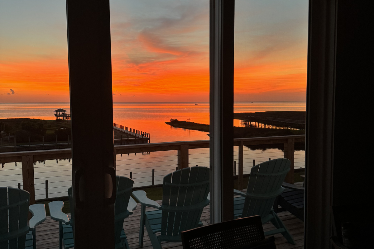 Gorgeous sunsets from the top deck overlooking the harbor and Pamlico Sound.