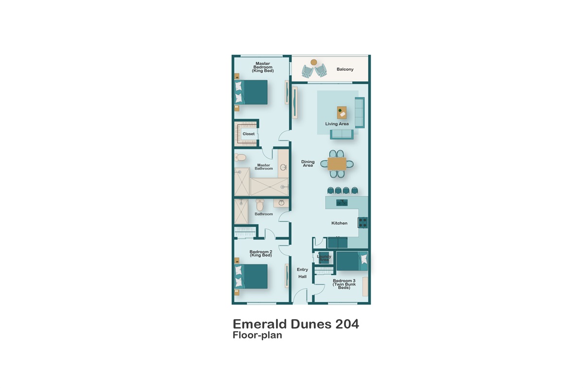 Floorplan for Emerald Dunes 204.This is an updated, spacious, well-appointed condo at the coveted, low-density, BEACHFRONT Emerald Dunes complex in Crystal Beach!