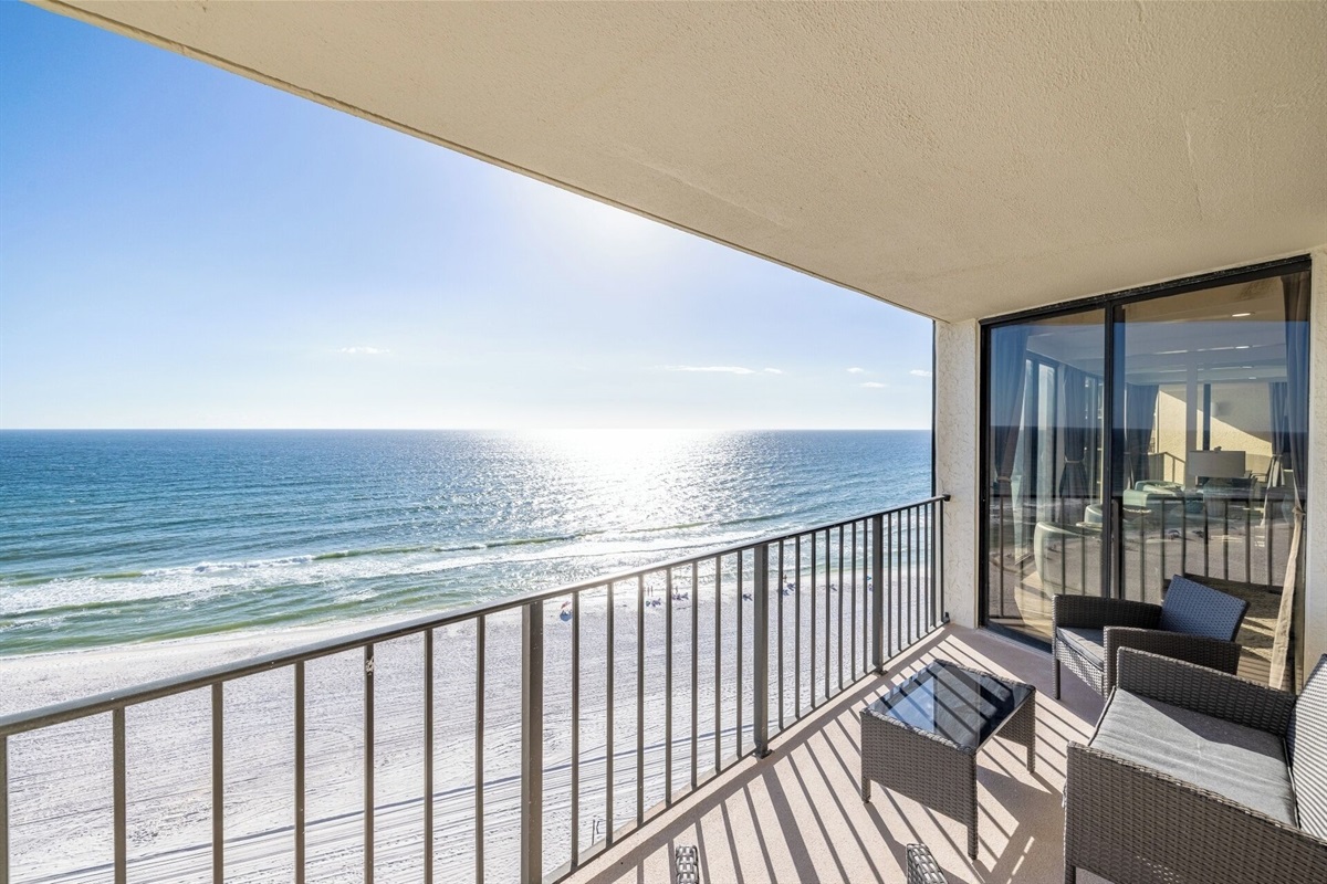 Private balcony overlooking the gorgeous white sand