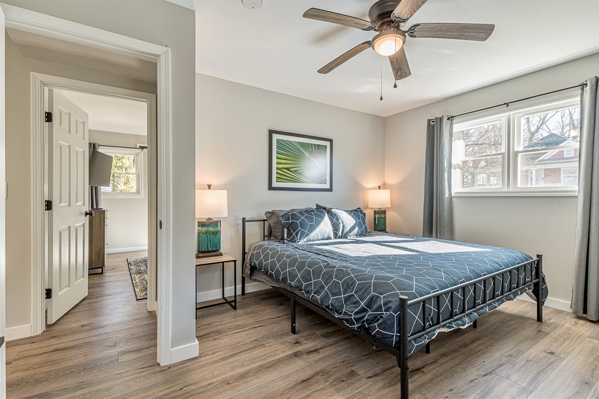 The 2nd bedroom has great natural light and blackout curtains