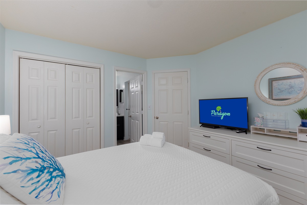 The simple design and comfortable bed create a relaxing atmosphere.