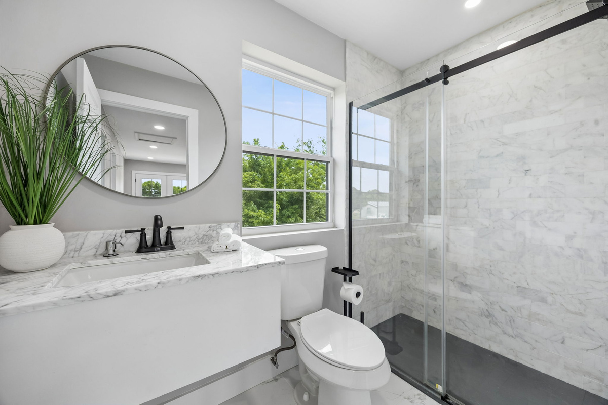 Clean, bright, and stylish bathroom