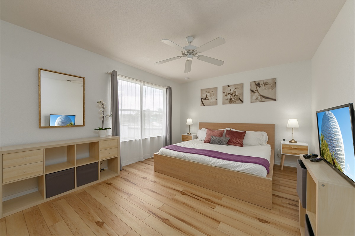 The master bedroom with an ensuite bathroom is upstairs