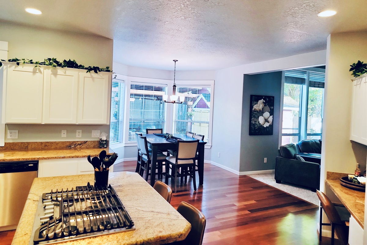 View from kitchen to Dining Room 2 and Living Room 2