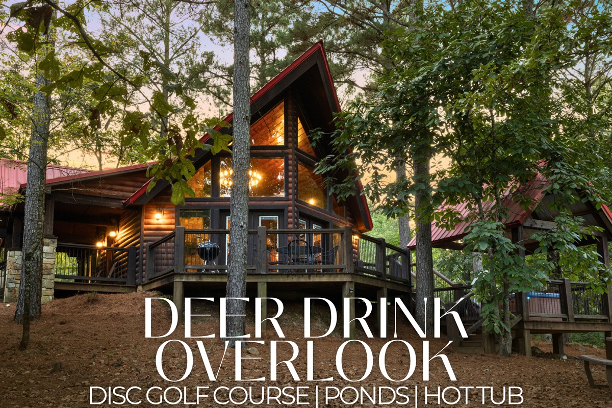 Deer Drink Overlook: a 2-bedroom cabin with hot tub, fire pit, and access to ponds and disc golf. Sleeps 4.