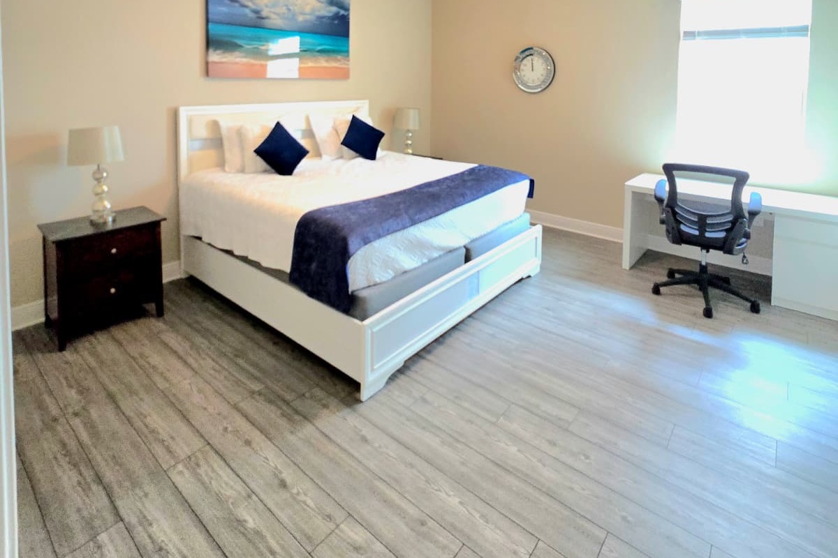 1st level master bedroom, with desk