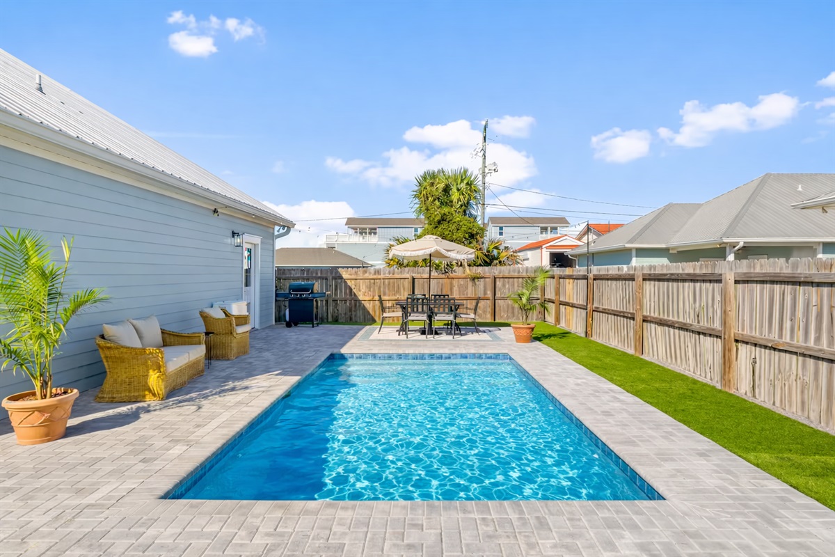 Private pool in backyard