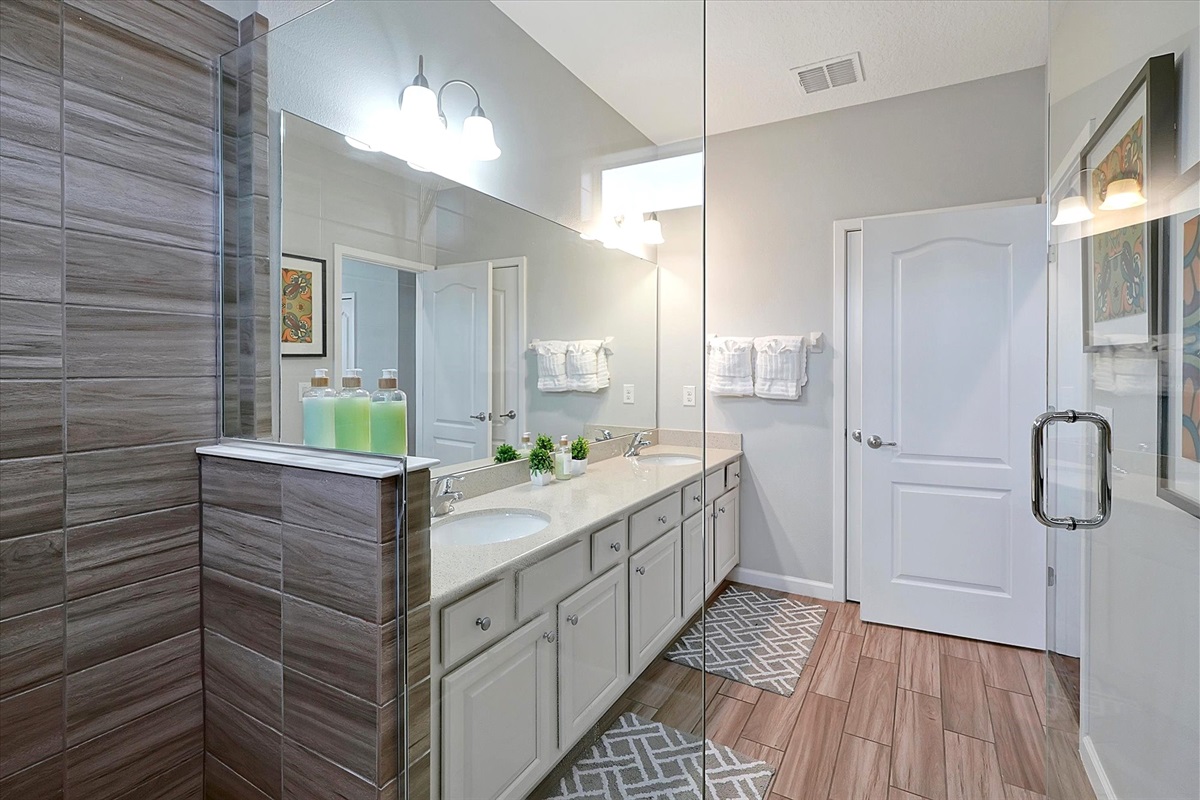 A private bathrrom with a walk in shower