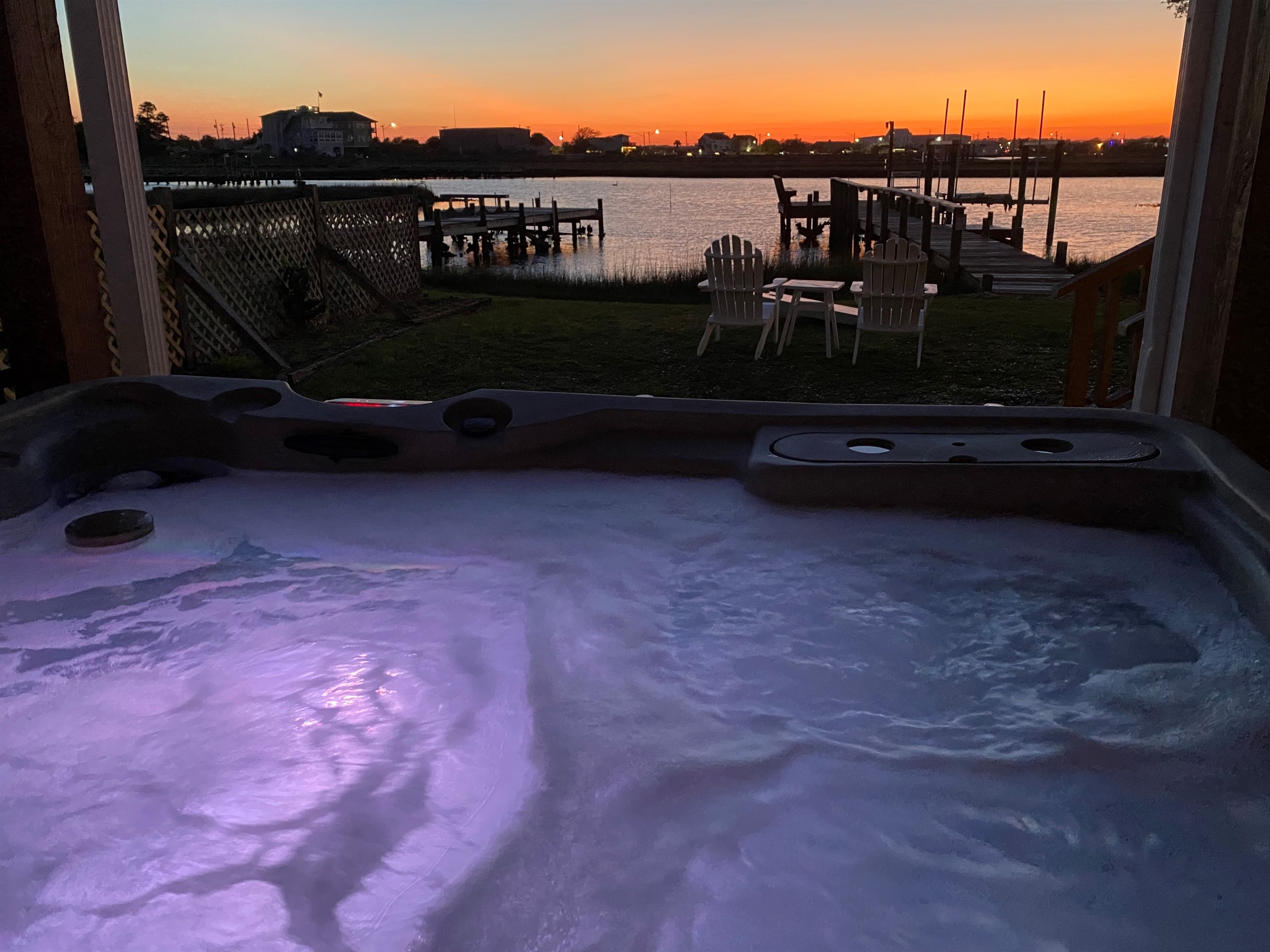 Hot tub with sunset views