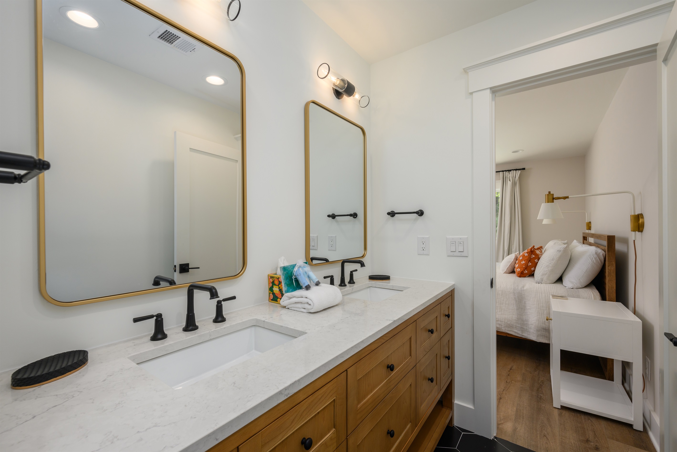Master bath room features dual sink vanity