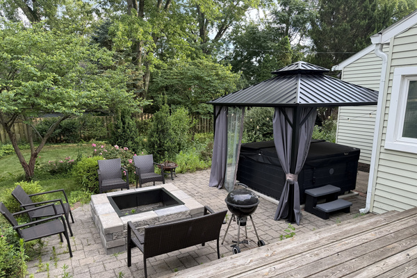 Backyard fire pit and hot tub