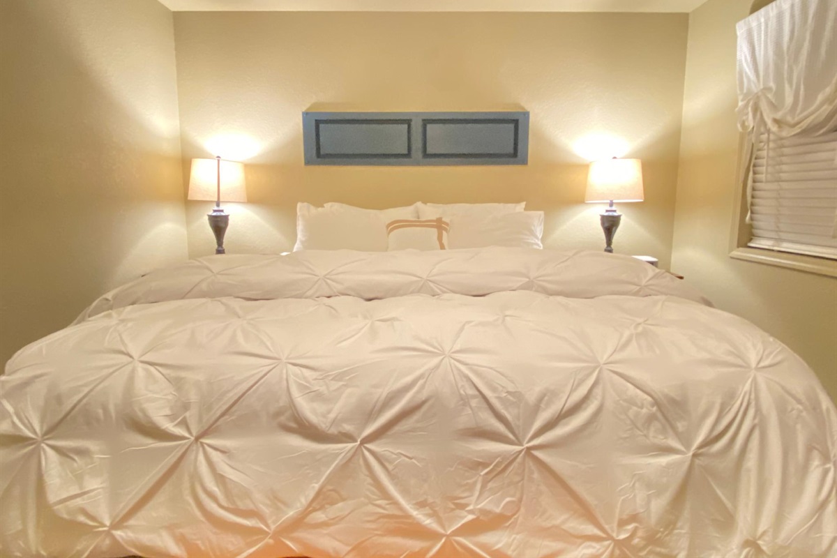 Master bedroom with a plush King bed