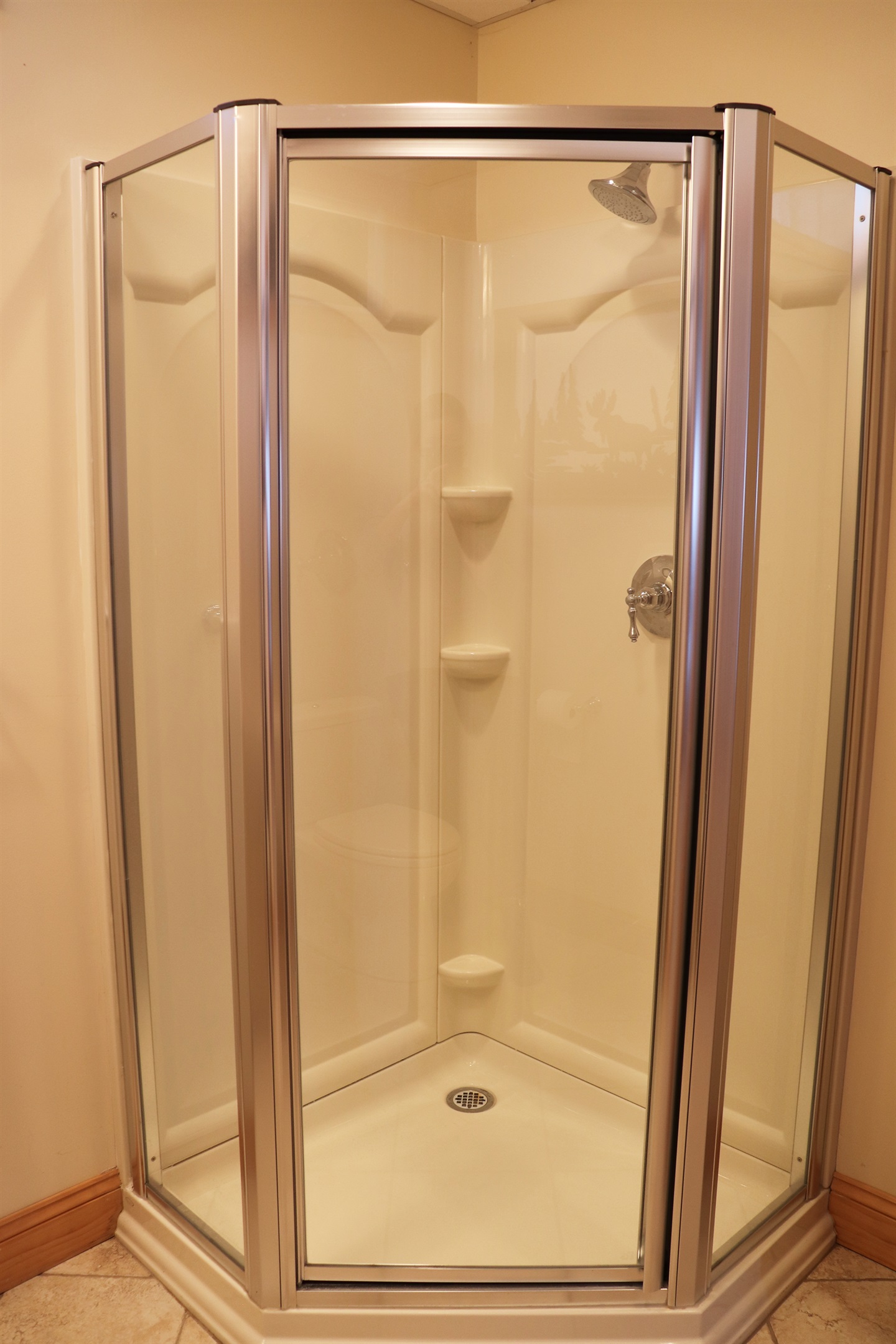 Lower level 3/4 bathroom, shower only.