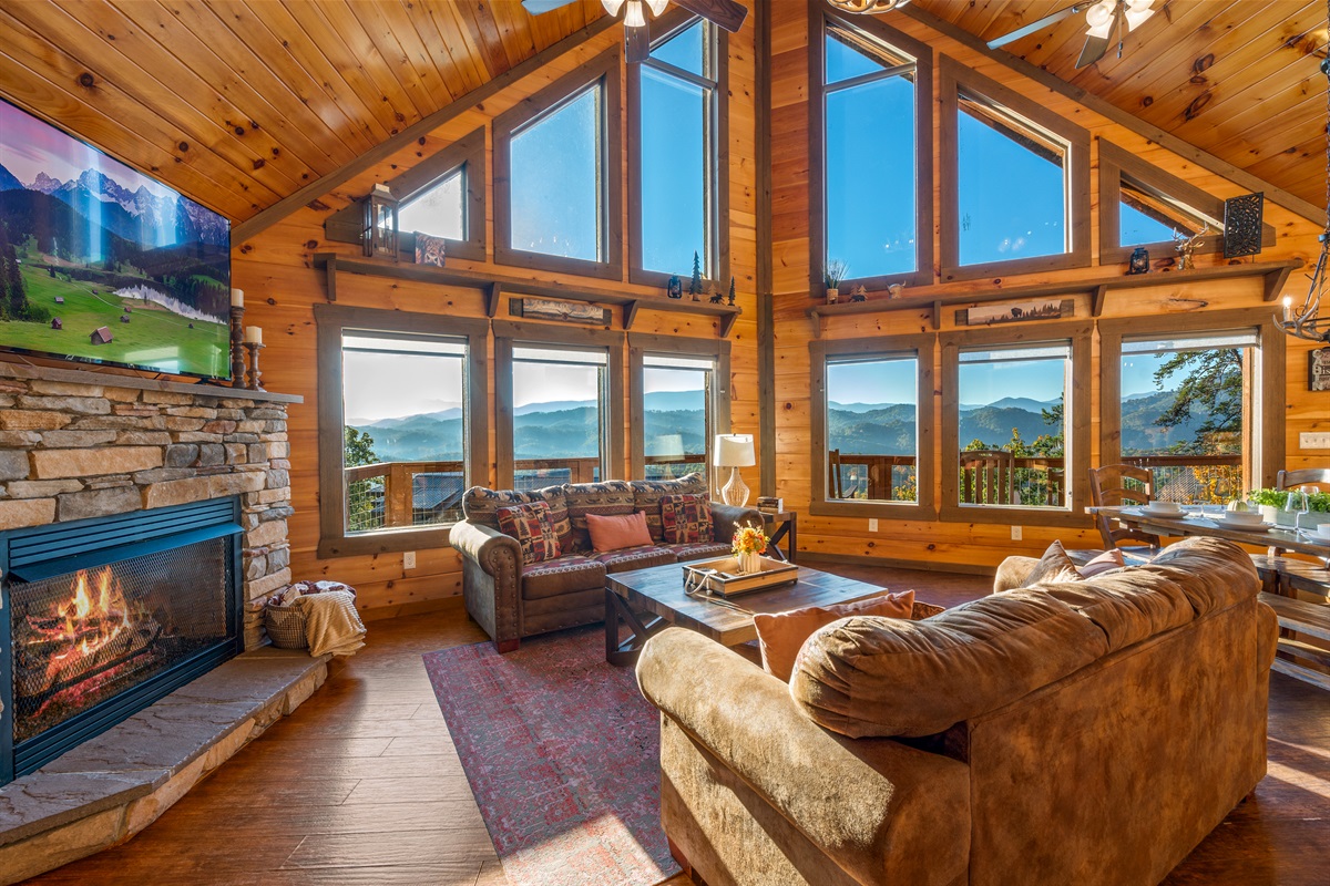 Stunning mountain views from outside or inside the cabin