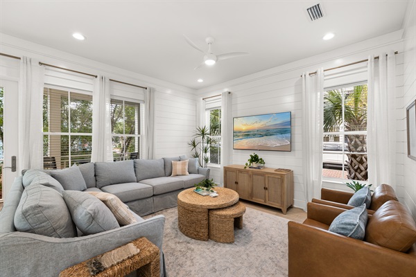 ick back, relax, and recharge. The comfortable living area offers plenty of space to unwind after beach days, bike rides, and evenings spent exploring nearby towns.

