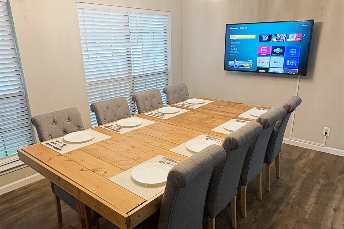 Catch a game on the 55" TV while playing cards or board games.