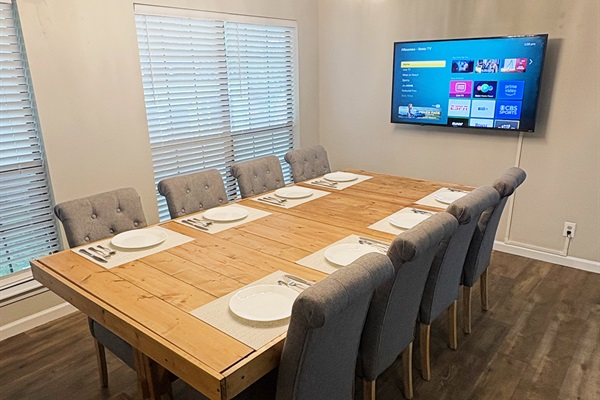 Catch a game on the 55" TV while playing cards or board games.