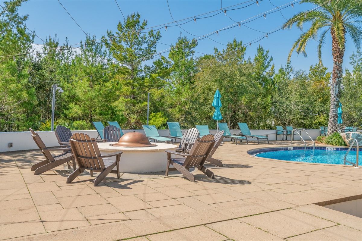 Gather around the fire pit on those chilly nights up at the community pool area.