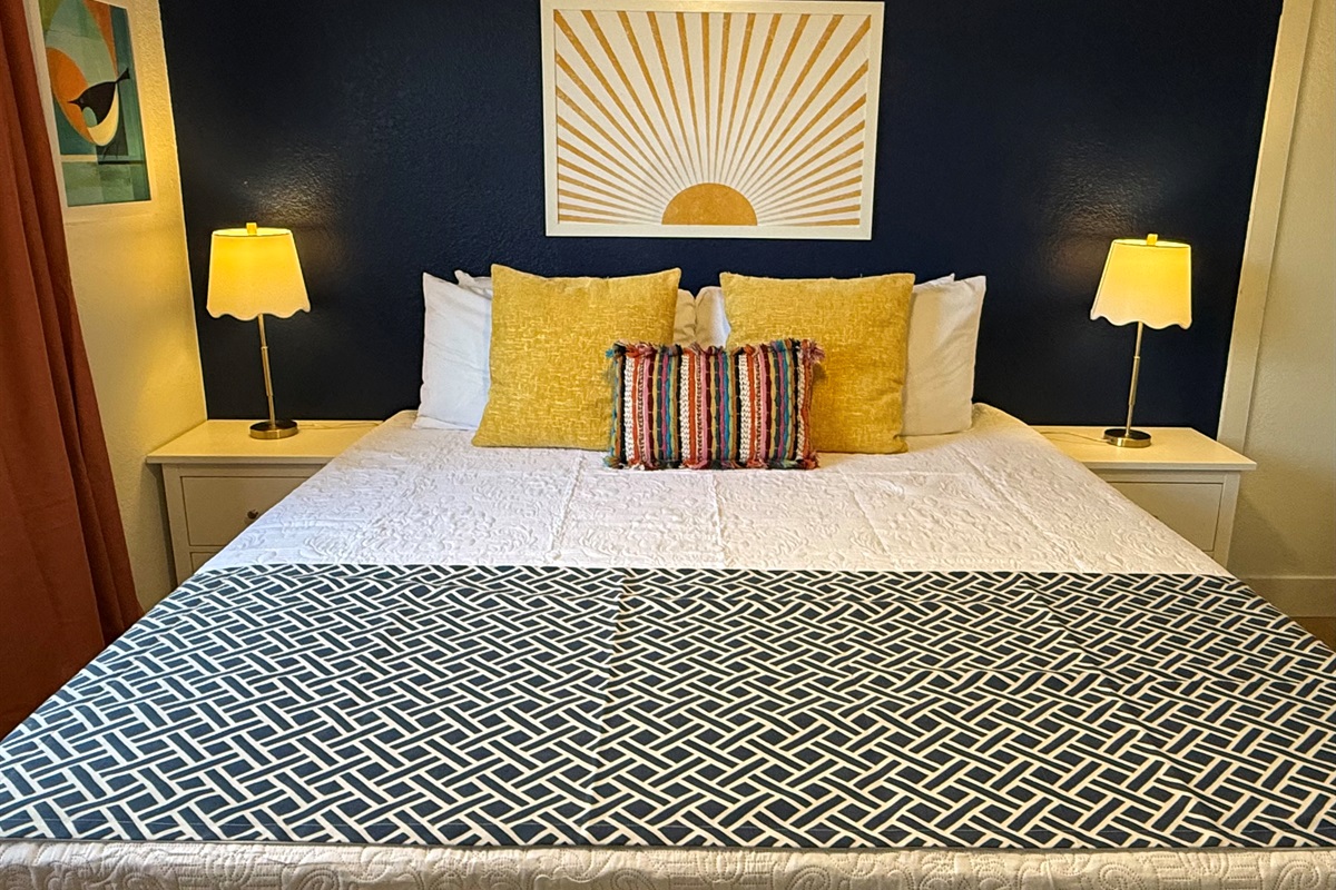 Bedroom #3 - Upstairs, King Bed, Full Bathroom directly across the hall, blackout curtains