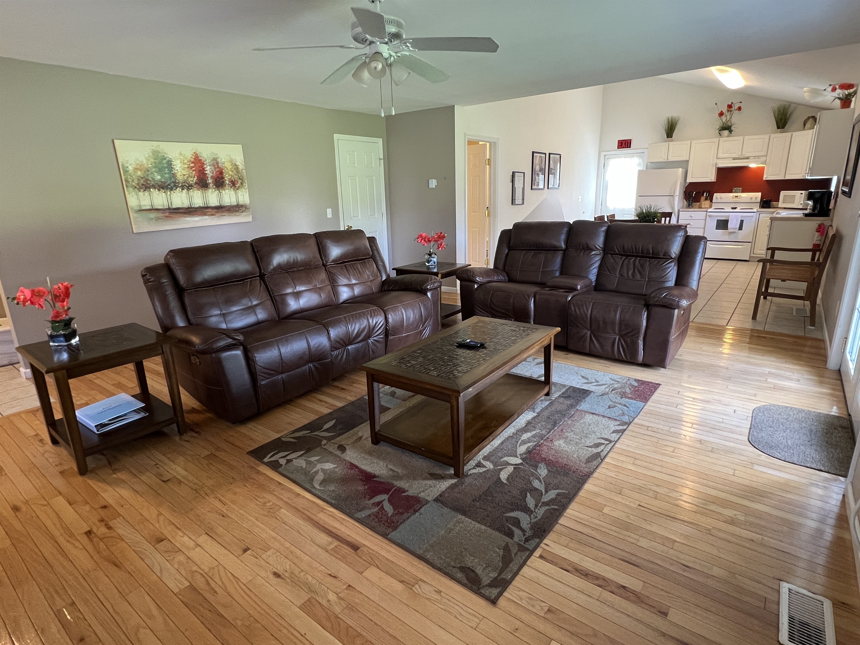 The Federal House Apartment 2 open layout on the 1st floor, living room, kitchen and dining room.