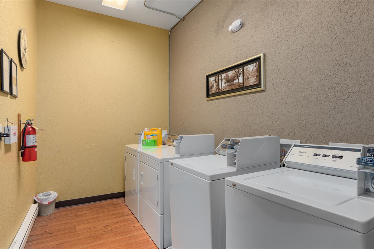 There's a shared coin-operated laundry room available to all guests.