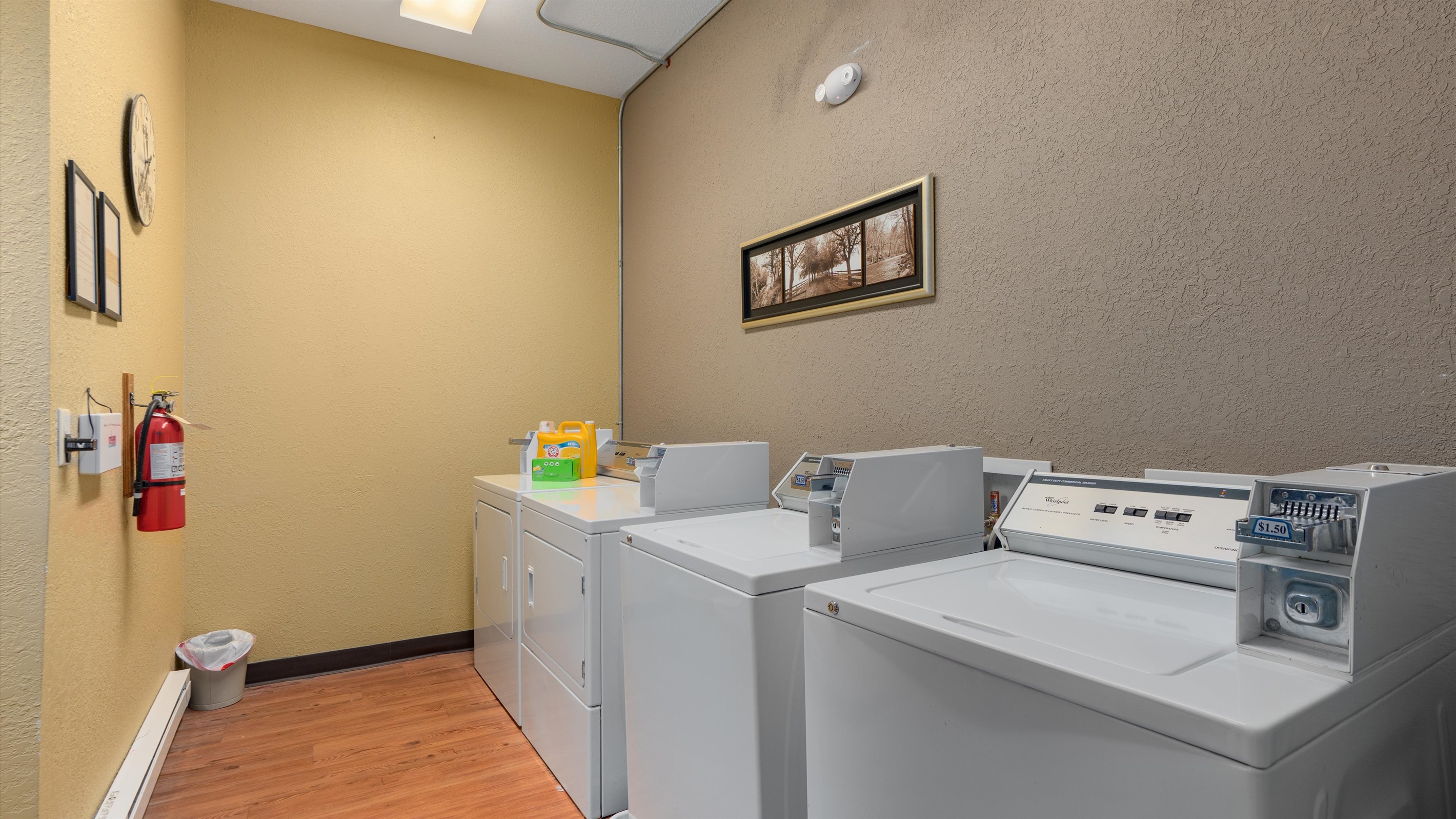 There's a shared coin-operated laundry room available to all guests.